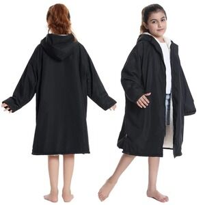 Hiturbo Warm Kids Blue Swim Parka Waterproof Changing Hooded Surf Poncho Robe